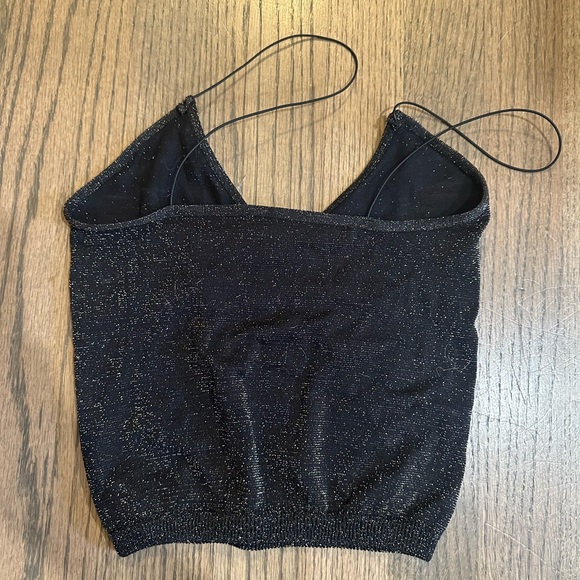 Free People Intimately Free Black and Gold Sparkly Cropped Tank-Size XS/S - Picture 3 of 4